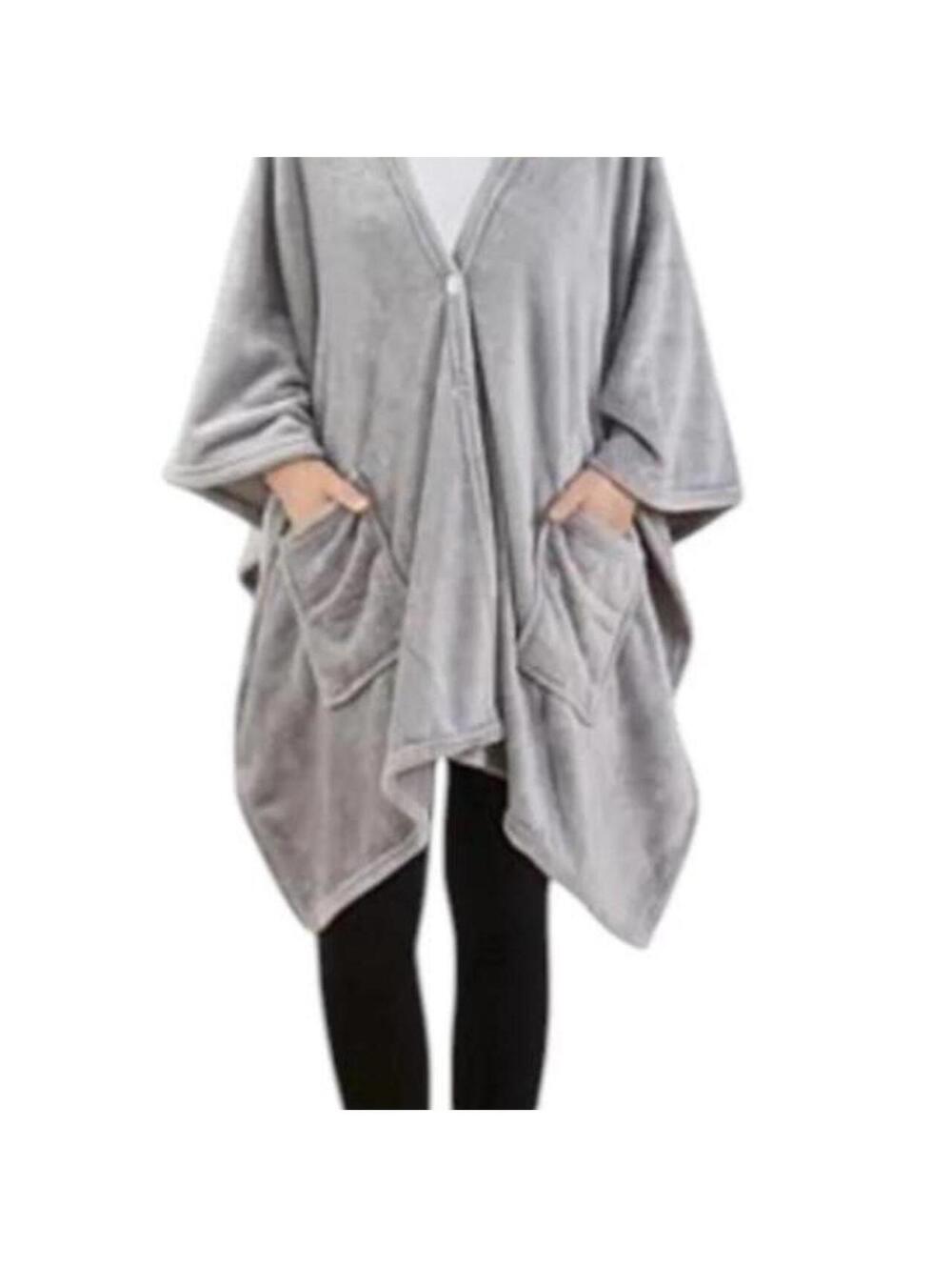 Warm & Cozy Women's Classic Angel 70" x 50" Wrap Gray Robe Poncho